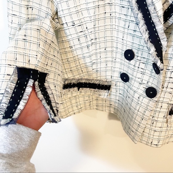 REBECCA TAYLOR Classic Tweed Blazer Fringe Bow 6 Preppy - Picture 3 of 6